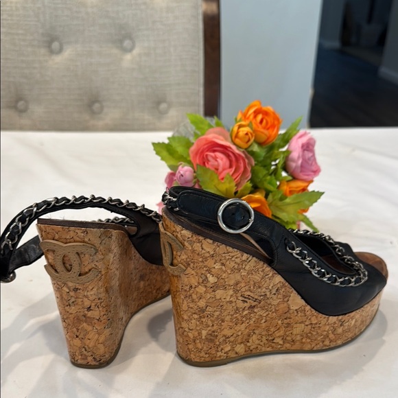 Authentic CHANEL Chic Black Wedge Sandals - Picture 1 of 14